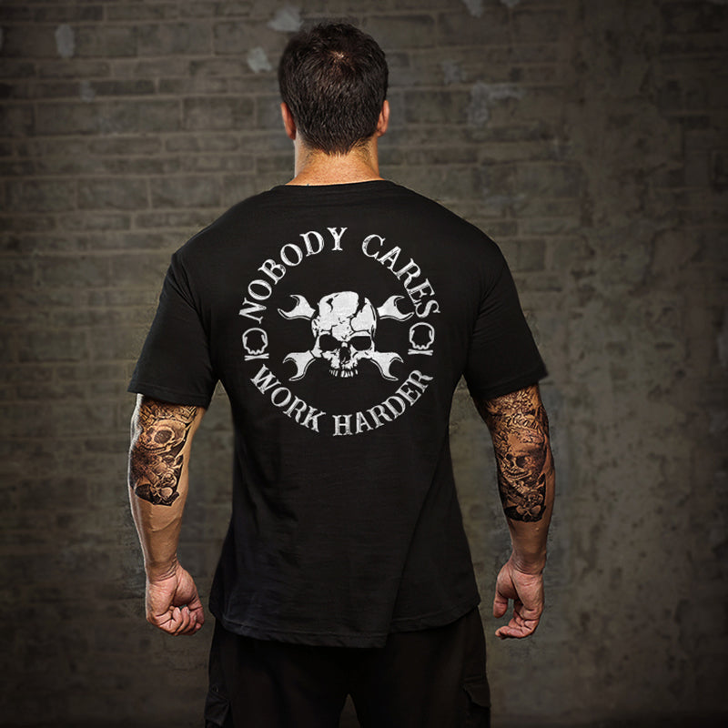 GrootWear Skull Nobody Cares Work Harder T-shirt