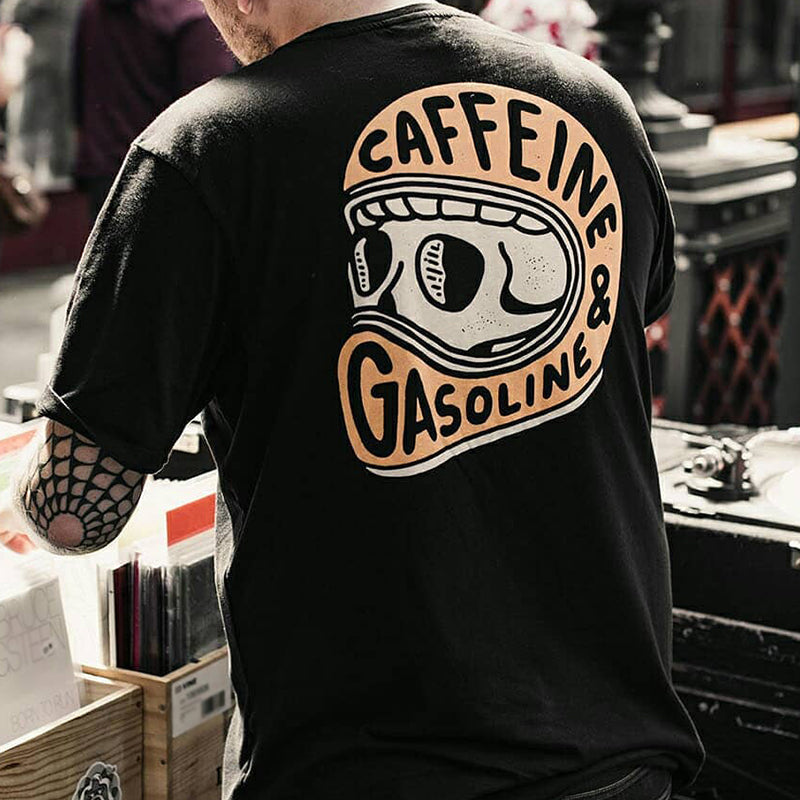 GrootWear Caffeine & Gasoline skull print black t-shirt