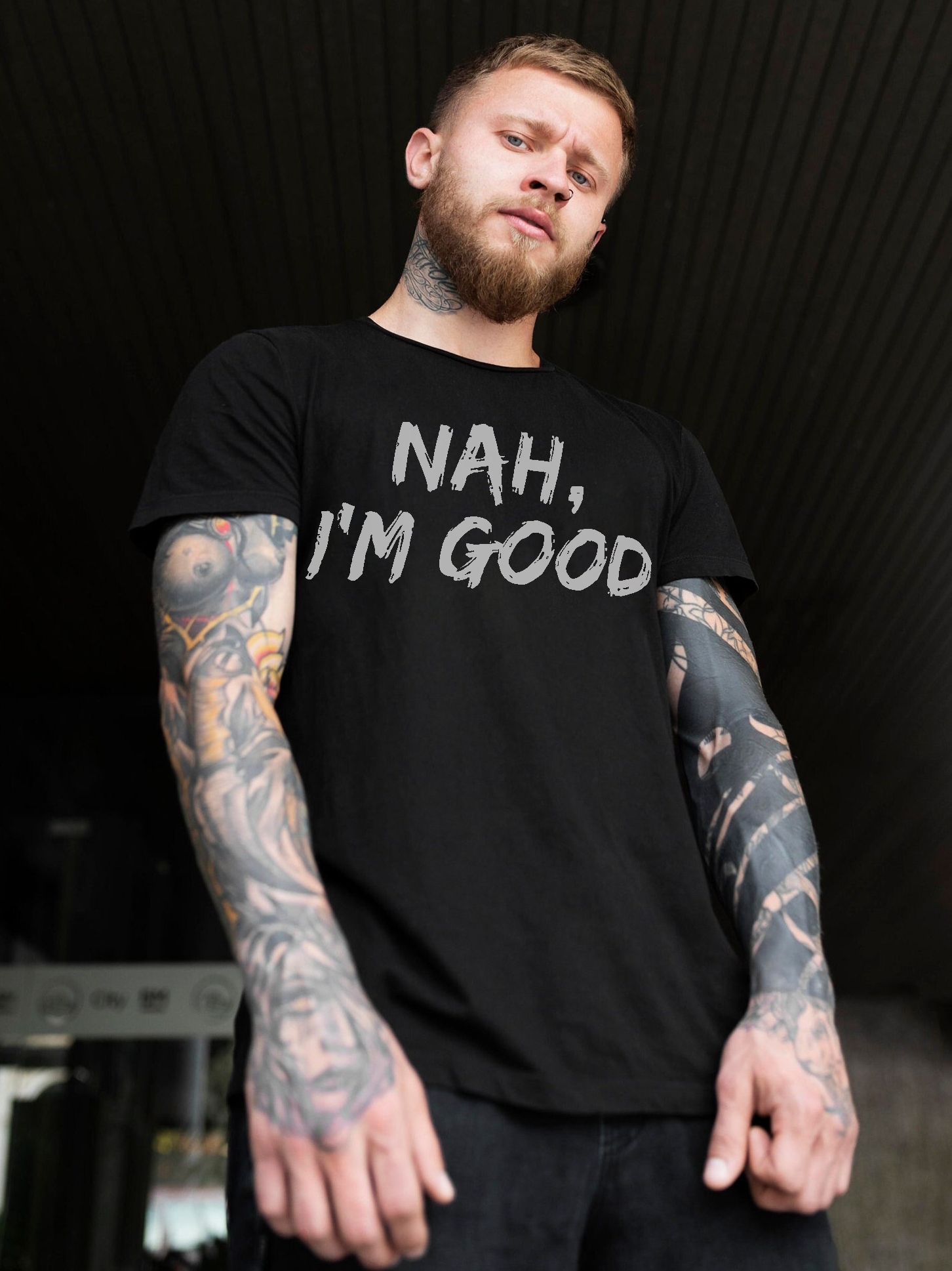 GrootWear Nah, I'm Good Letters Print Men's Short Sleeve T-shirt