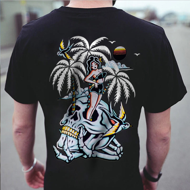 GrootWear Skull Coconut Tree Printed Casual Men's T-shirt